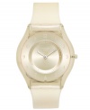 Clear-as-day fashion, by Swatch. With ivory hues and transparent materials, this Ivory Softness watch is truly unique.