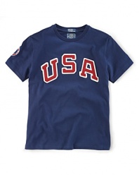 This sporty tee celebrates Team USA's participation in the 2012 Olympics sporty tee with USA Olympic Team screenprinted on soft, breathable cotton.