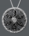 Spring is in full bloom. Kaleidoscope's unique flower pendant is adorned with black crystals made from Swarovski Elements. Set in sterling silver. Approximate length: 18 inches. Approximate drop: 2-8/10 inches.