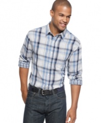 This cool plaid shirt from Club Room features contrast cuffs for a one-two punch of pattern.