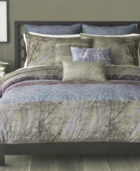 A walk in the woods. Printed and embroidered branches evoke the serenity of a winter forest in Bryan Keith's reversible comforter set. Flip the comforter for a tonal, watercolor design that instantly gives your bed a whole new look. Also features European shams, decorative pillows and a matching bedskirt to complete this captivating ensemble.