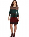 AGB Women's Striped Long Sleeve Sweater Dress With Sash