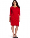AGB Women's Plus-Size Long Sleeve Front Neck Dress