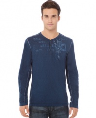 Your fave pair of blues just got a cool new companion. This henley from Buffalo David Bitton pairs with ease.