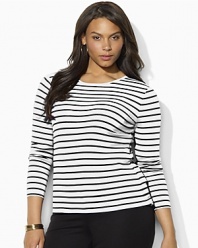 Crafted from the softest cotton jersey, an iconic long-sleeved tee is lent a chic touch with sleek stripes and Ralph Lauren's signature embroidered monogram.