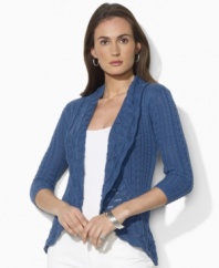 The definition of chic heritage, Lauren Jeans Co.'s cardigan is crafted in a softly draped shawl-collar silhouette from delicately pointelle-knit slub cotton.