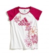 adidas Girls 2-6X Short Sleeve Raglan Tee, White/Pink, 6