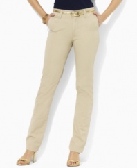 A casual Lauren by Ralph Lauren pant tailored from soft, durable cotton is crafted in a cropped, straight-leg silhouette for the ultimate in comfort and style.