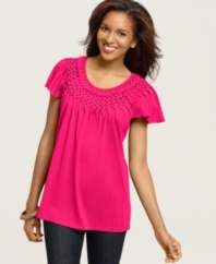 Texture and pattern with a pop of color: Style&co.'s classic basketweave top is a must-have for every wardrobe!