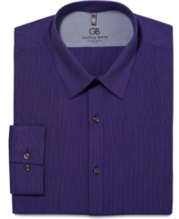 Sophisticated stripes get a shot of cool color with this slim-fit shirt from Geoffrey Beene.