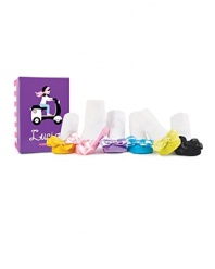 Six pairs of brightly colored socks, detailed with a big shiny bow on front. Packaged in its own keepsake box, this makes a perfect, practical and fun baby gift.