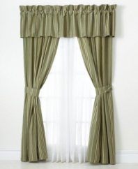 Create an exotic haven in your bedroom with this Portside window valance from Tommy Bahama, featuring large railroad stripes in an olive hue.