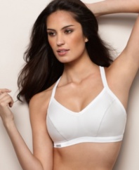 Go easily from work to workout with the feminine styling of this breathable and supportive Energie sports bra by Le Mystere. Style #220