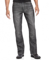 Change up your denim style with a pair of over-dyed gray jeans from Kenneth Cole.