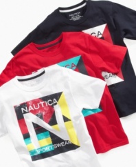 Throw on a throwback. This vintage-style distressed t-shirt from Nautica is great for wearing when he's catching some sun.