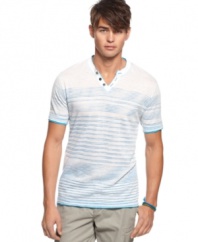 Change up your t-shirt style with this y-neck button shirt from Bar III.