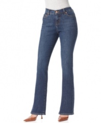 Levi's offers straight leg petite jeans that are stylish and slimming, featuring a tummy control panel.