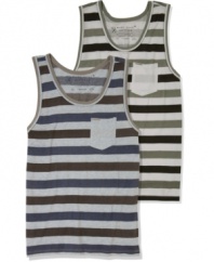 Change up your summer pattern with this striped tank from Marc Ecko Cut & Sew.