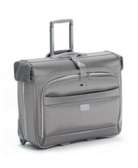 Constructed from tough ballistic nylon, this all-business garment bag stands up against travel's biggest obstacles, keeping your wardrobe necessities wrinkle-free and always in top-notch condition. The ultra-light frame and expandable main compartment let you pack more and still glide effortlessly on the long-lasting ball-bearing wheels. Limited lifetime warranty.