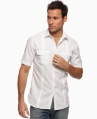 This crisp linen shirt from Alfani will be key to preserving your casual cool in the warm summer weather.