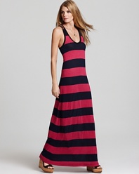 Easy-chic style is achieved in this Soft Joie maxi dress, boldly striped with panache.