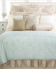 Drift away. An embroidered floral motif in a serene palette embellishes this sham from Martha Stewart Collection, featuring hints of metallic for an elegant presentation.