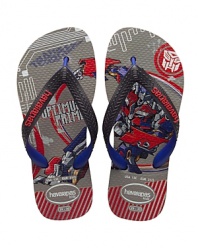 Summery thong sandals with Transformers print on the footbed.