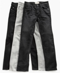For the boy who likes to keep current with fashion trends, these super skinny denim jeans are exactly what he'll want to wear.