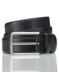 In a classic, polished silhouette, this feathered edge leather belt from Calvin Klein will be a heavy hitter in your wardrobe.