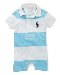 An adorable iteration of the classic rugby shirt, this preppy shortall in lightweight cotton jersey channels sporty style with bright, bold stripes.