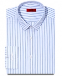 With a strong stripe and a slim fit, this Hugo Boss shirt makes a sophisticated statement in any wardrobe.