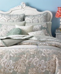 Style&co. brings you more chic ways to mix and match with the Pastiche reversible duvet cover set, featuring a patchwork prints on the face and a geo design on the reverse. Finished with solid sage trim and button closure. (Clearance)