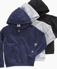 Zip this hoodie from Champion over anything he wears and he will be geared up for the outdoors and ready for rough-and-tumble fun.