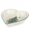 With an historic pattern and pierced holly motif, the Christmas Tree heart bowl from Spode's collection of serveware and serving dishes is a festive gift to holiday entertaining. A full evergreen tree with baubles, tinsel and perfectly wrapped packages completes every celebration.