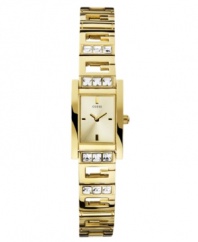 Sport your GUESS appreciation with this unique timepiece designed with G-shaped bracelet links embellished with crystal accents.