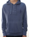 Polo Ralph Lauren Men's Hoodie w/Big Pony & 1/4 Button Up Collar Faded Blue