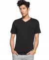 Upgrade your casual style with this v-neck t-shirt with tonal striping and epaulet details from Kenneth Cole Reaction.