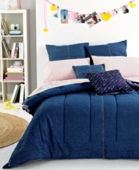 Divine denim for the dorm. Go back to school in this cool blue, denim duvet. Made of the softest 100% cotton, this duvet will delight any bedroom. Reverses to sold navy cotton.