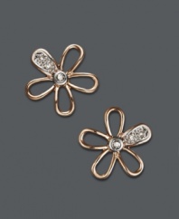 Petite and precocious -- this timeless pair of stud earrings will never go out of style. Cut-out flowers shine in 14k rose gold and sparkle with the addition of diamond accents. Approximate diameter: 3/8 inch.