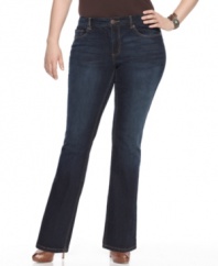 Look long and lean in American Rag's plus size boot cut jeans, featuring a slenderizing dark wash.