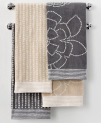 A breath of fresh air. Martha Stewart Collection revives your bathroom in carefree style with this Calendula washcloth, featuring either a stripe or floral pattern in two neutral hues.
