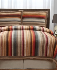 Swimmingly superior stripes. Adorn your bed with this Riverside quilt, featuring intricate stitching details and vivid vertical stripes in warm multi-colored tones for exceptional texture and appearance.