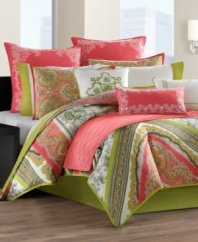 The power of paisley. Rich in vibrant color and captivating pattern, Echo's Gramercy Paisley comforter set cheers up any space with style. A bold, zigzag print of coordinating paisley prints works together with a patterned sham for a look that takes your breath away. Comforter is oversized and overfilled for luxurious comfort. Printed paisley reverse.