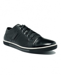 These Kenneth Cole leather men's sneakers get a revamped modern look in perforated leather with a smooth cap toe to put a little sleek in your step.