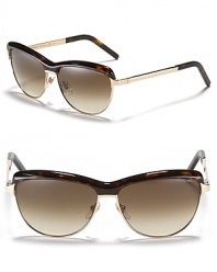 Retro-inspired sunglasses with a thick tortoise top bridge and gradient lenses.