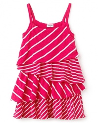 Mix it up with this fun, flowing dress from Splendid Littles. It blends slub stripe patterns and cute, criss crossing tiers flowing down toward the hem.