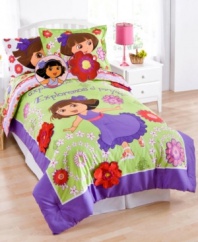 Go explorin'! Dora the Explorer is your go-to gal for a fun day in the park with this Dora Picnic sheet set. Features a cheerful Dora surrounded by fresh flowers and bright hues your kids will go crazy for.