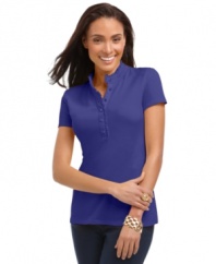 A polo top in vibrant colors is a warm-weather essential, from Charter Club. Ruffled trim at the placket and collar add feminine flair, too!