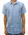 Lucky Brand Men's Light Blue Short Sleeve Polo Collar Button-Up Shirt