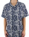 Lucky Brand Men's Short Sleeve Hawaiian Print Shirt Blue w/Off White Pattern